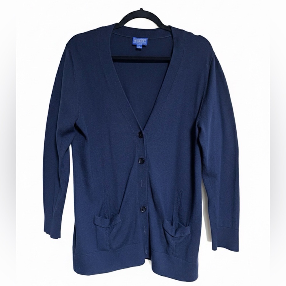 Pendleton Deep Blue Merino Wool Button-Up Cardigan - image 1